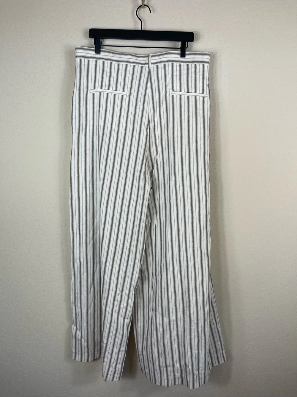 Zara Studio Linen Striped Wide Leg Wrap Trouser Pants Size XL NWT